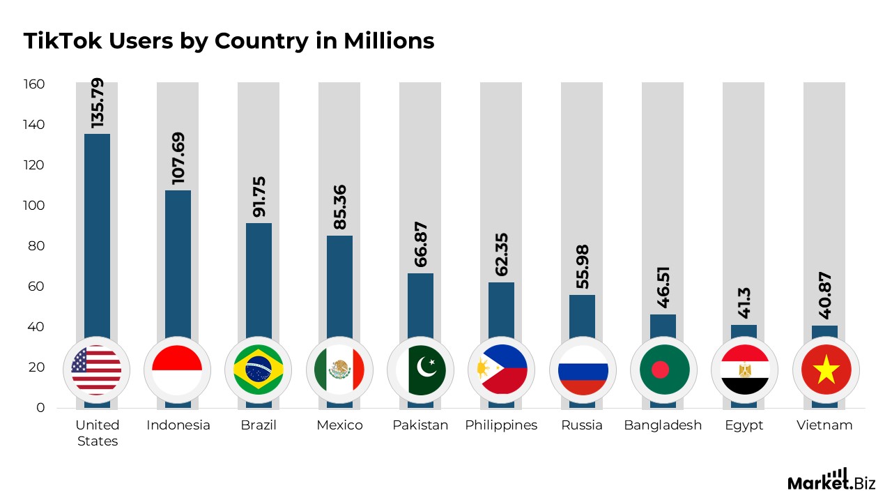 TikTok Users by Country in Millions